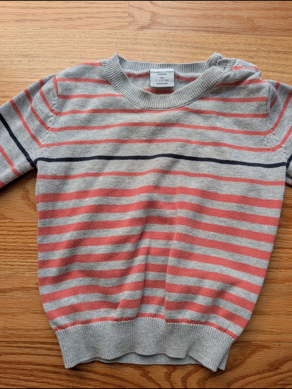 Polarn O. Pyret Coral, Gray & Navy Striped Kids Sweater